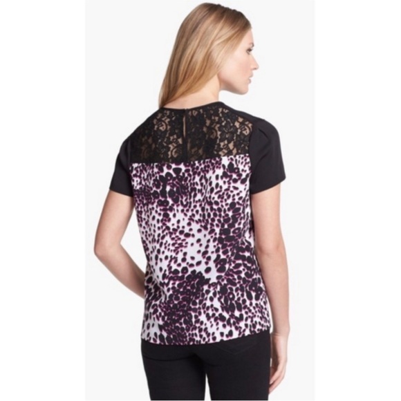 Diane Von Furstenburg Leopard Print Silk Lace Top Size 6 - Picture 2 of 7